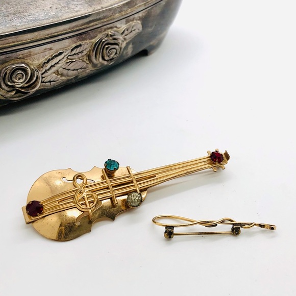 Vintage Guitar Violin Note Brooch Lot - Picture 2 of 10